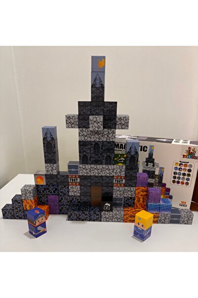 ToyznKidz 100 parça Manyetik Küp Blok Mavi Kale Temalı Yapı Taşı (2.5 cm)