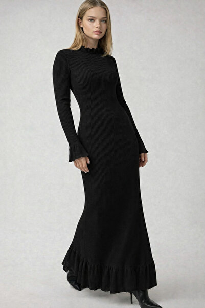 TOFAN TRİKO فستان نسائي بتفاصيل من قماش الفيتيل بقصة السمكة من فيرفير