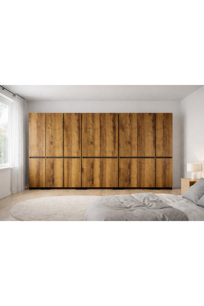VM VERTEX MOBİLYA Floransa 16 Kapılı Flr16-ıa3 Ceviz- Antrasit Gardırop-çok A...
