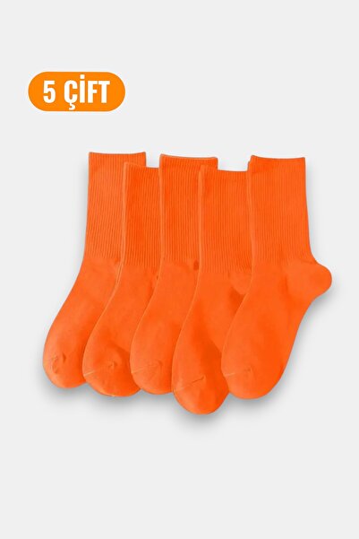 Esinti 5 Pairs Men's Women's Socks Plain Orange Socket Socks Unisex Tennis Sp...