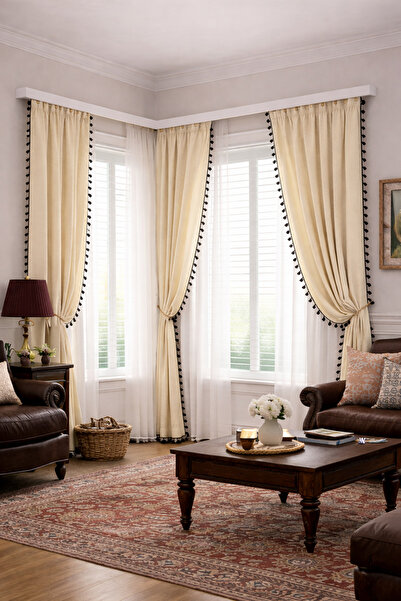 perde plus Cortina de fundal cu design cu ciucuri în stil boem