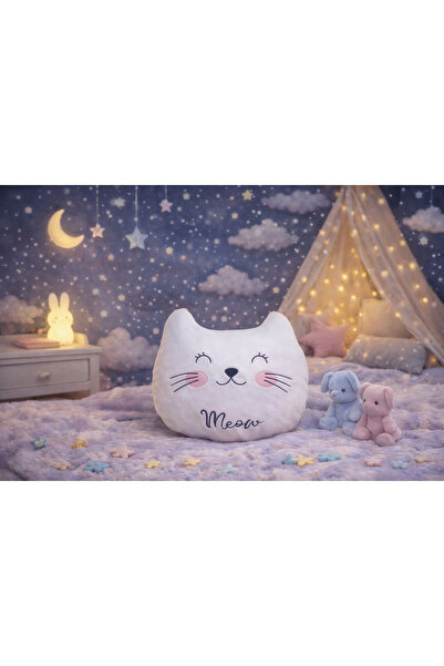 ŞAŞKIN HOUSE SEVİMLİ KEDİ YASTIK MEOW BASKILI DEKORATİF POLAR KUMAŞ YUMUŞAK H...
