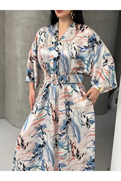 Moda İkra Rochie de damă cu decolteu în V, cu curea și imprimeu zigzag