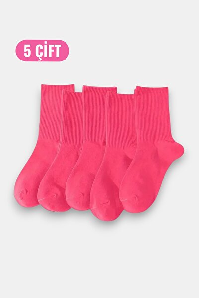 Esinti 5 أزواج من الجوارب النسائية ذات اللون الوردي السادة، جوارب رياضية للتن...