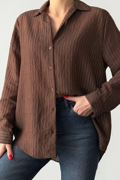 Cistern İstanbul Women's Striped Detailed Textured Shirt