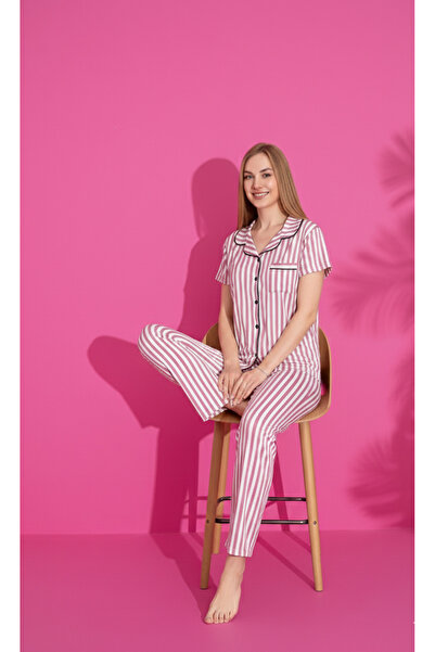 MİSSLALE Σετ γυναικεία πιτζάμα Milan με μισά μανίκια και κουμπιά μπροστά