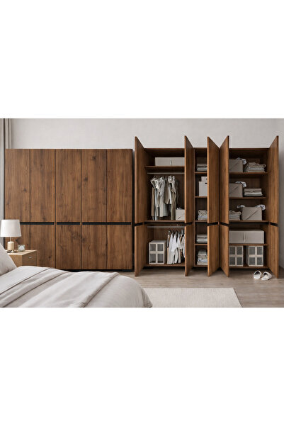 VM VERTEX MOBİLYA Floransa 10 Kapılı Flr10-A2AR Ceviz- Antrasit Gardırop -Çok...