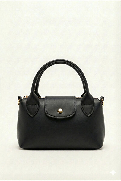 PurpleART Kadın Siyah Minimal Tasarım Suni Deri El ve Omuz Çantası - Günlük C...