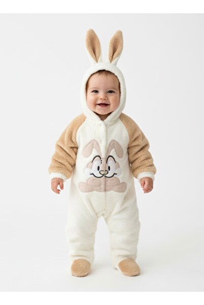 Bebemio Boutique Peluş Bebek Tulum Kışlık Takım – Kapüşonlu Welsoft Tavşan Na...