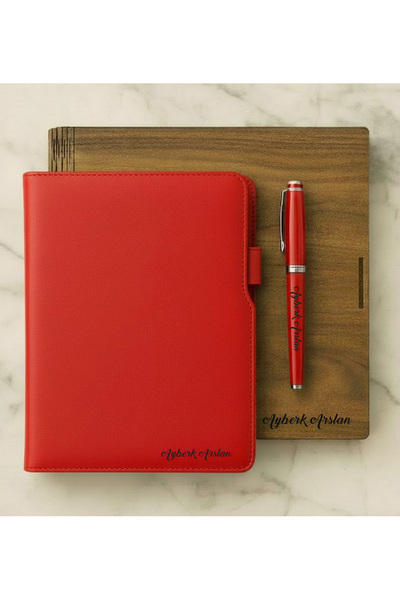 ertal hediyelik Ahşap Kutusunda A/5 Defter & Metal Roller Kalem Seti