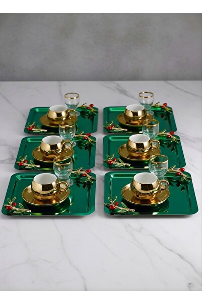 SİNİ Zeytin Dalı Aksesuarlı Paslanmaz Çelik 6 Adet Kare Lüx Yeşil Kahve, Çay ...