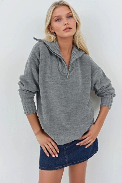 Hiccup Πλεκτό πουλόβερ με φερμουάρ MY FASHION oversized