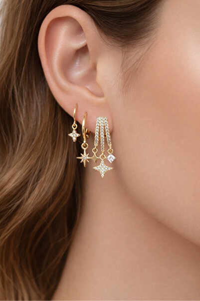 Sacce Scarves&Accessories Kuzey Yıldızı Üçlü Küpe Seti