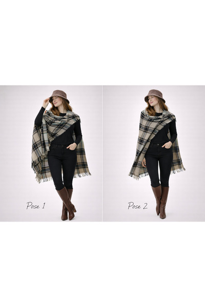 kuru Modern Bucket Hat & Wide Thin Tassel Shawl Dual-Purpose Combination Set ...