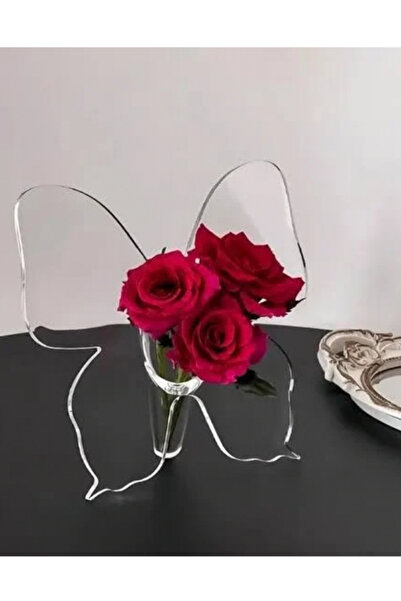 LUCES DESİGN Akrilik Dekoratif Kelebek Vazo ,Şeffaf Vazo 3D Masaüstü Dekor