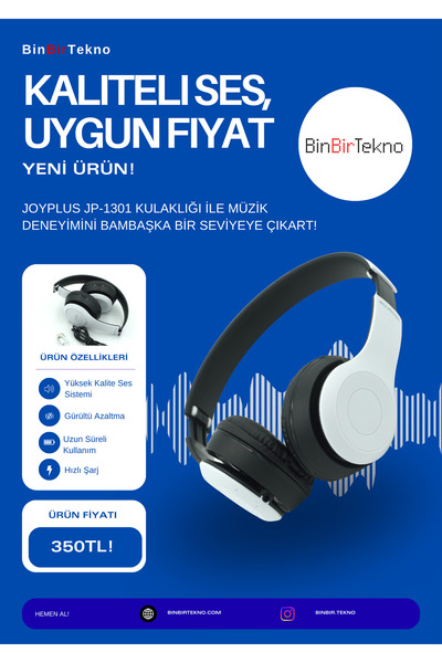 joyplus JP-1301 P47 Katlanabilir Kafa Üstü Bluetooth Kulaklık