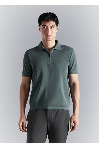 MANGO Man Comfort stretch fermuarlı polo yaka gömlek