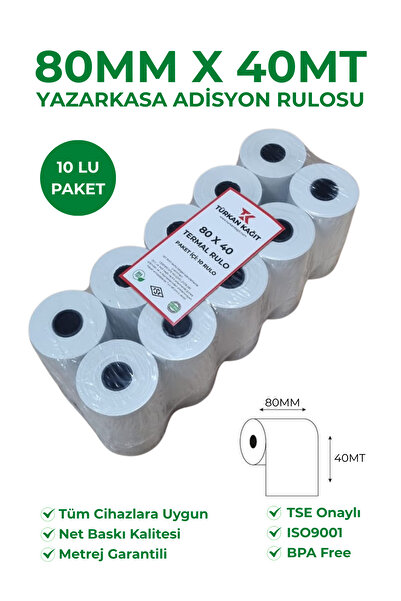 RULORULO 80x40 Termal Rulo Yazarkasa Adisyon Rulosu 1 Koli 20 Paket 200 Adet ...