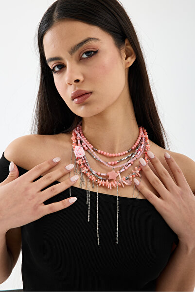 JİMNY JEWELRY روزا نوار – قلادة من الكوارتز الوردي والمرجان والأحجار الطبيعية...