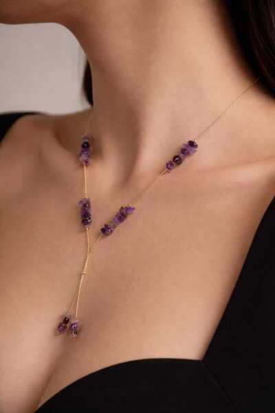 trendhazan A KALİTE KOBRA ZİNCİRLİ AMETİST DOĞALTAŞ KRAVAT KOLYE