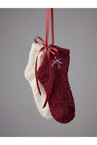 LC Waikiki Nakışlı Kaydırmaz Taban Kadın Ev Çorabı