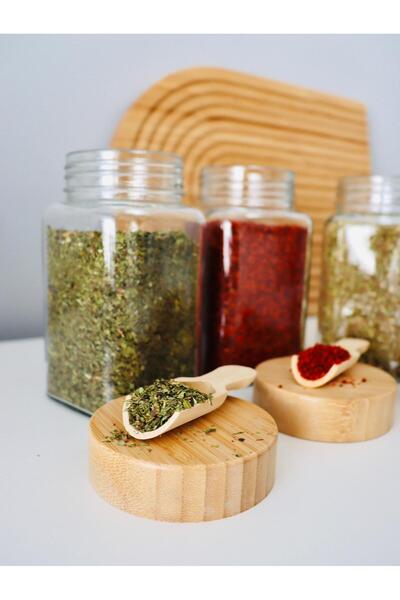 İSKA HOME 6 قطع من برطمانات التوابل سعة 450 مل مع غطاء من الخيزران وغطاء لولب...