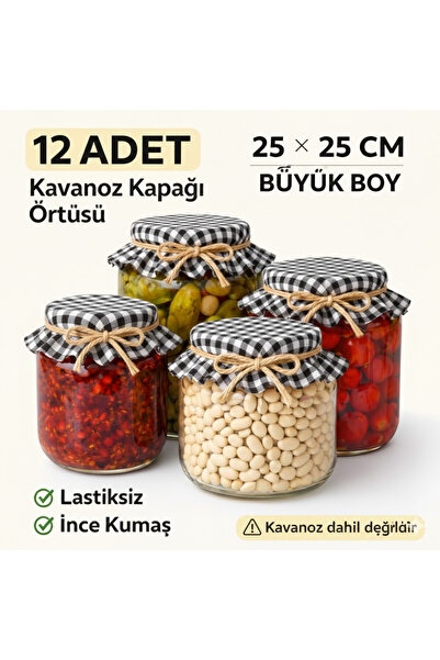 senmasy Büyük Boy Kare Kavonoz Örtüsü 25*25 cm -Jüt İpli Pötikare Desen -12 A...