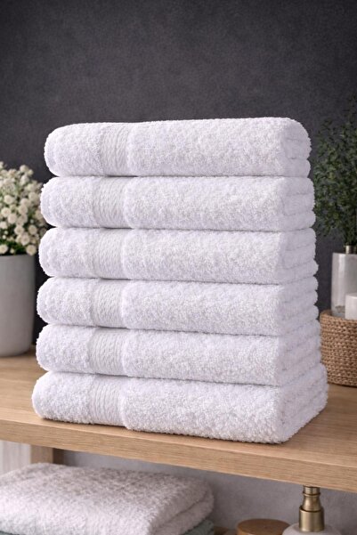 ÖZteks 6 pieces of 50-85 cm cotton white hand face towel