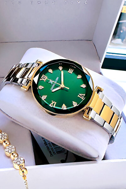 Daniel Klein ساعة يد نسائية شابة مقاومة للماء 3ATM لون أخضر سوار فولاذي 2005c7bk