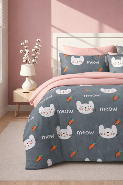 İQON Double Duvet Cover Set Meav Gray Setçi̇ft