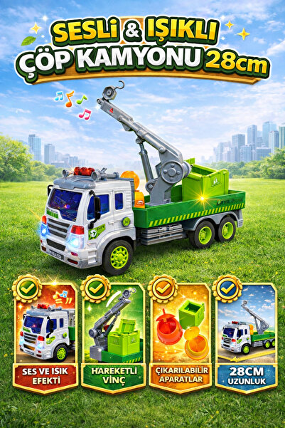 YILDIRIM OYUNCAK Sesli ve Işıklı Geri Dönüşüm Fonksiyonlu Hareketli Çöp Kamyo...