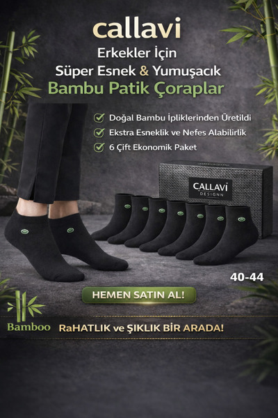 CALLAVI Dikişsiz Bambu Erkek Patik Kutulu 6 Çift