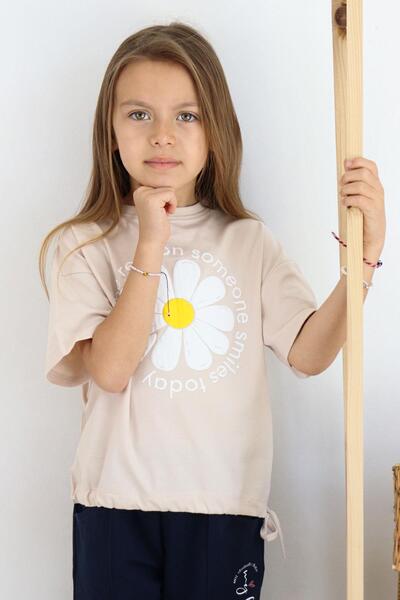 Breeze Футболка для дівчаток 7-12 років - з принтом ромашок, бежева