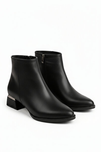 ALFHA Kadın Siyah Sade Günlük Bot Şık Ve Rahat Gümüş Detaylı 501