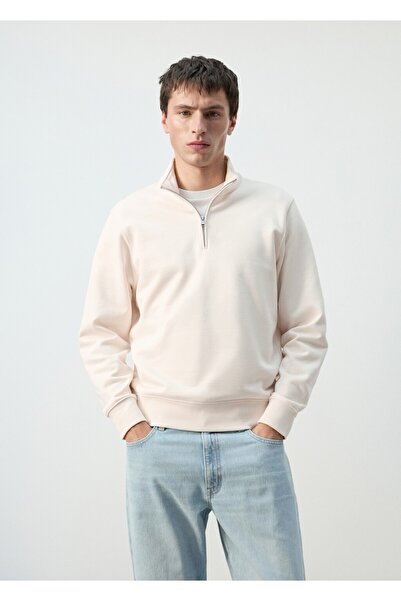 MANGO Man %100 pamuklu fermuarlı yaka sweatshirt