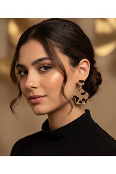 Kmod Life Leopar Desenli Altın Çerçeveli Küpe Seti (2’li Kombin)