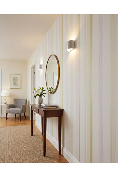 Genel Markalar Mor Sarı Çizgili Simli Ucuz Duvar Kağıdı 55945