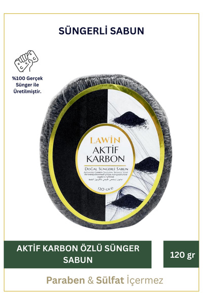 LAWİN Aktif Karbon Doğal Süngerli Sabun – Banyo Süngeri Lif, Peeling Etkili, ...