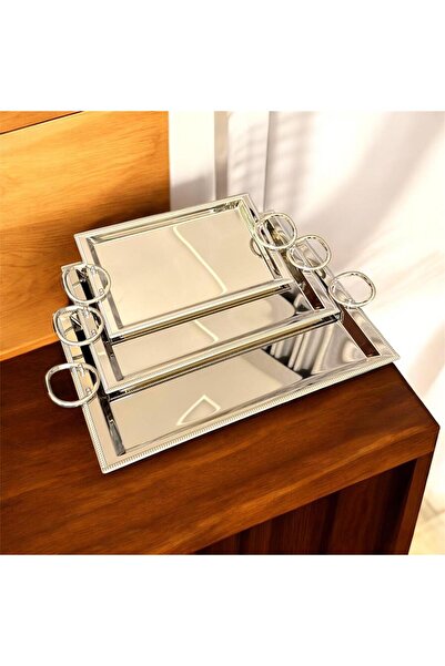 aljahwari طقم صواني تقديم 3 حبات نيكل مطفي