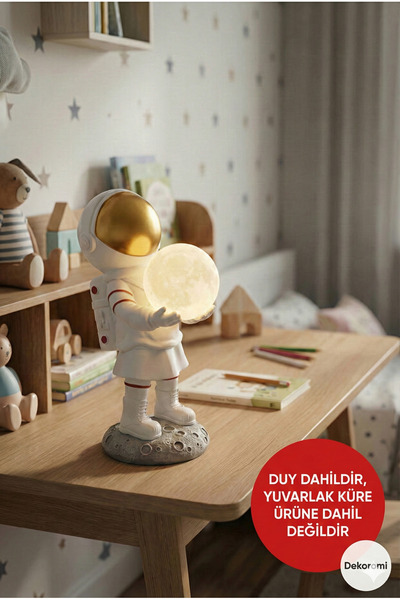 Dekoromi Dekoratif Işıklı Astronot Heykeli (38x16) Çocuk Odası Bebek Odası De...
