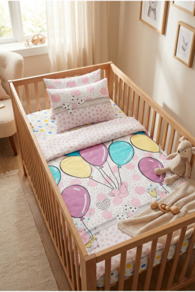 İpek Pamuklu Ranforce Bebek Nevresim Takımı 100x150 cm - Baloons