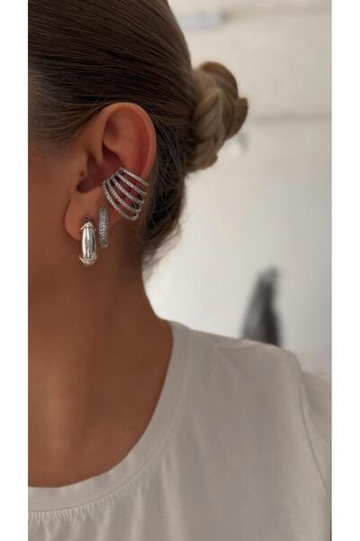 Finery by Nerrs أقراط من الفضة على شكل غضروف من حجر الزركون بأربعة صفوف