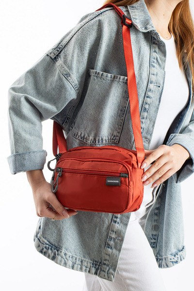 Sanmorris Kadın Suya Dayanıklı Paraşüt Kumaş 4 Gözlü Çapraz Askılı Oval El Ve...