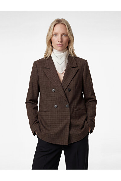 Koton Viscose Blended Buttoned Pocket Detailed Double-Breasted Collar Plaid B...