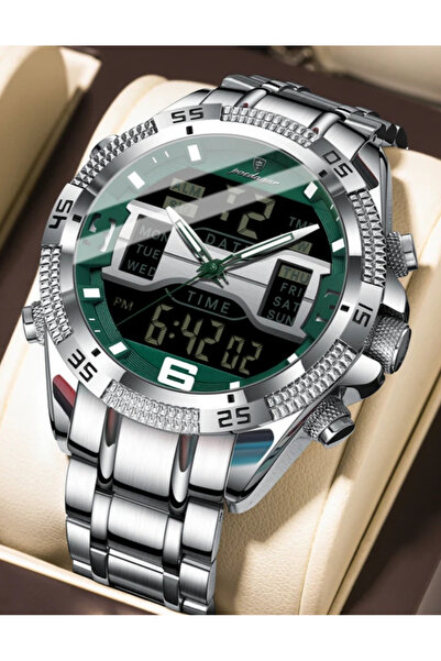 POEDAGAR Metal Case Metal Band Analog and Digital Luxury Sports Men's Wristwatch