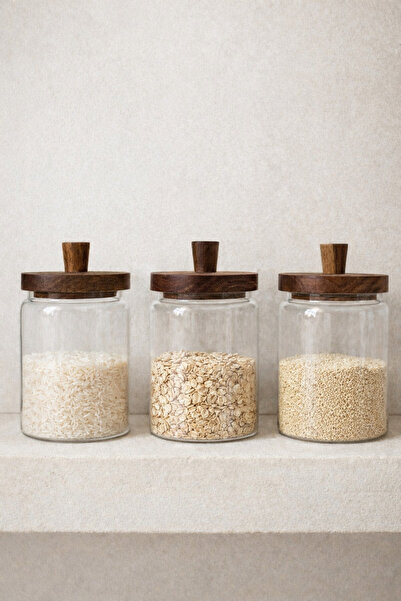 Bohemian Akasya Kapaklı Cam Kavanoz Seti VAKUM KAPAKLI (3'lü 700 Ml)