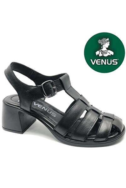 Venüs Pungens Hakiki Deri Comfort Ortopedik Kadın Sandalet SİYAH