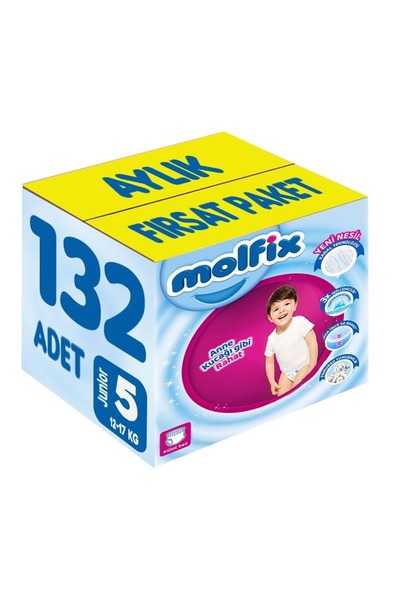 Molfix Külot Bebek Bezi Beden:5 (12-17KG) Junior 132 Adet Aylık Fırsat Pk