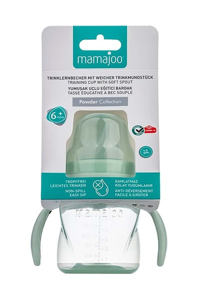 Mamajoo Kulplu Akıtmaz Eğitici Bardak Powder Green & Anti-Kolik Bardak Ucu 160ML