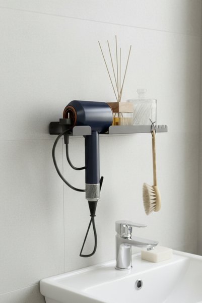 Grandmix Wall Mounted Bathroom Organizer Hanging Hair Dryer Holder